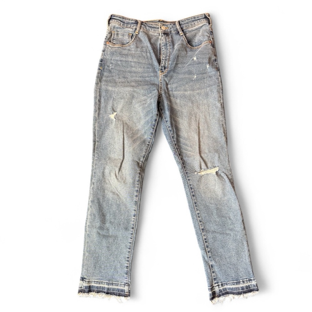 Anthropologie Pilcro Jeans - lightly distressed, 31 Blue High Rise Raw Hem
